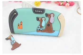 

New Arrival! Cute Cartoon Puppy Long Wallet Casual PU Leather Purse Color Block Mini Clutch