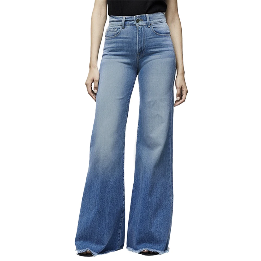 CALOFE, модные брендовые эластичные джинсы, женские джинсовые штаны с пуговицами, с эффектом потертости, женские брюки с карманами, прямые расклешенные джинсы, Mujer - Цвет: Light Blue