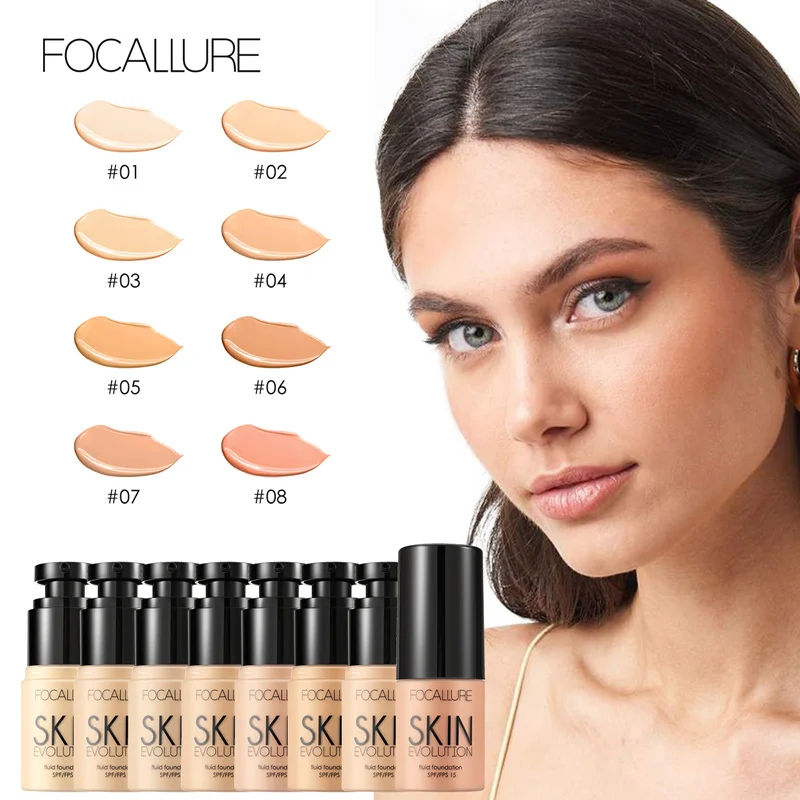 FOCALLURE Liquid Foundation Cream Professional Full Coverage Waterproof Brighten Face Concealer Makeup Base Women Cosmetics For Liquid Foundation Makeup Cosmetics Makeup Cream Waterproof Foundation