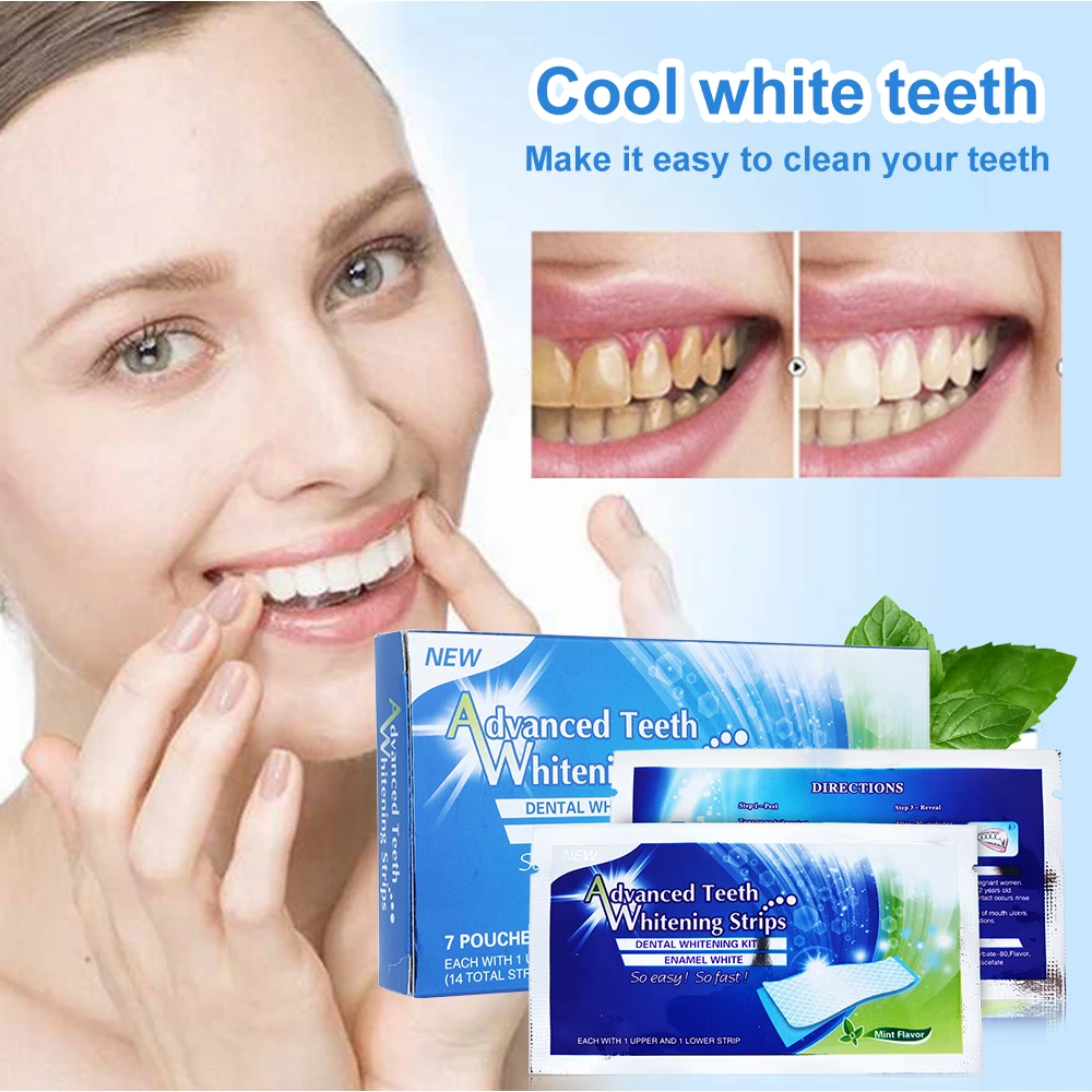 

28Pcs=14 Pairs Teeth Whitening Strips Dental Bleaching Tools Teeth Stain Removal Strips Gel Blanqueador Oral Care Cleaner