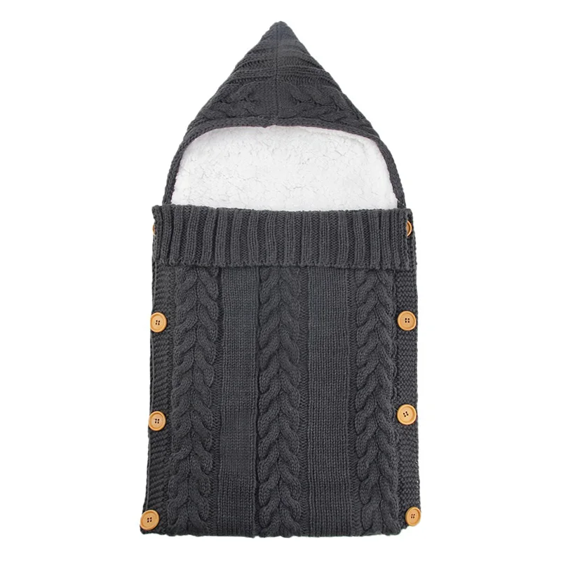 Темно-серый Baby Sleeping Bags Envelope Winter Kids Sleepsack Footmuff For Stroller Cotton Knitted Sleep Sack Blanket Newborn Swaddle Wrap - Цвет: Темно-серый