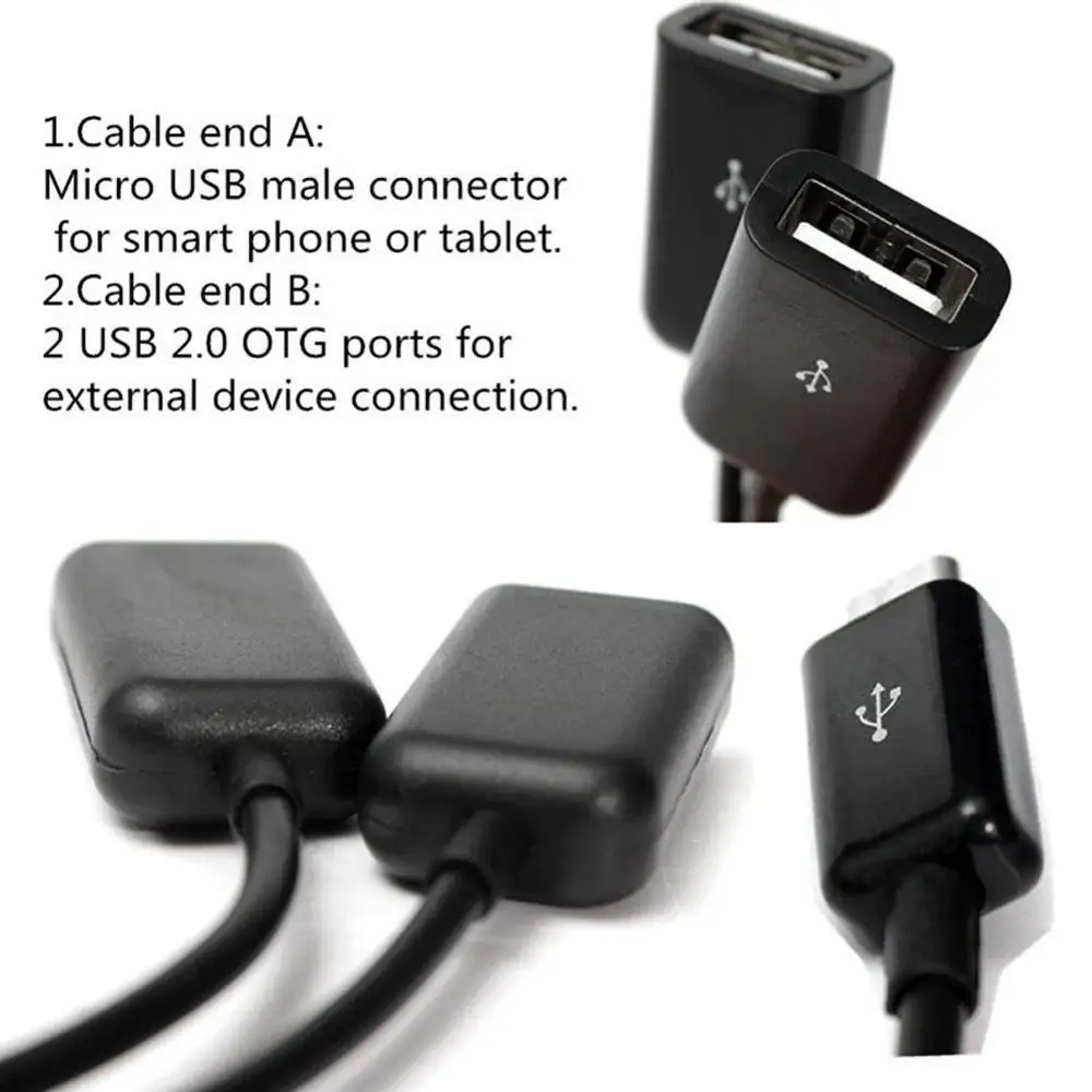 Прямая поставка 2в1 микро USB двойной хост OTG зарядный концентратор разветвитель Кабель-адаптер для смартфонов Android планшет кабель черный