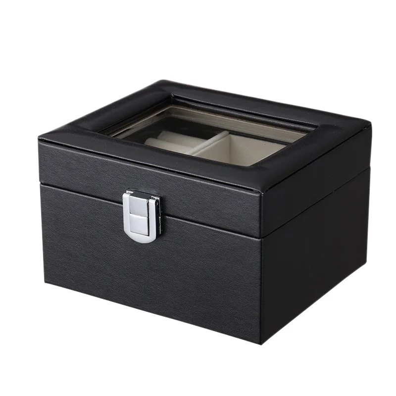 

PU Jewelry Carrying Case Beautiful Ring Earrings Necklace Watch Box Nice Gift Box Black