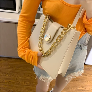 

Fashion Thick Chain Solid Color PU Leather Women Bags For Women Design Shoulder Messenger Crossbody Handbags Female Travel Bag
