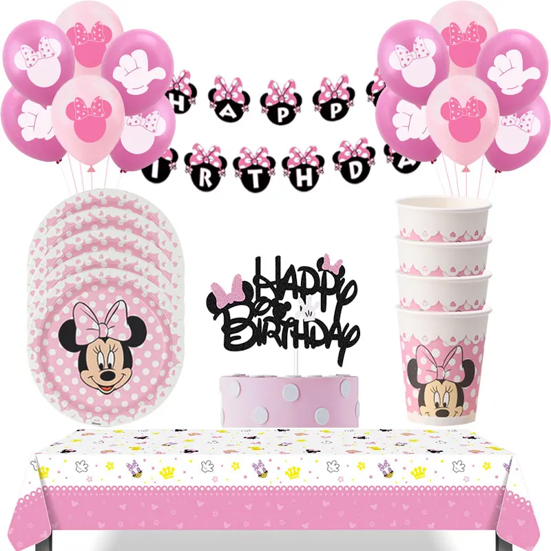

Disney Pink Wave Point Minnie Mouse Theme Baby Shower Happy Birthday Party Decor Kids Girl Party Supplies Decoration Tableware