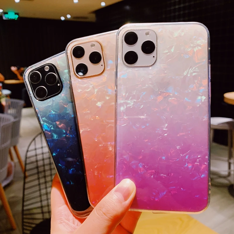 Для iPhone 6 6s 7 8 Plus 10 X XS XR 11 Pro Max Gradient Pearl marble Радужное покрытие из мягкого силикона с