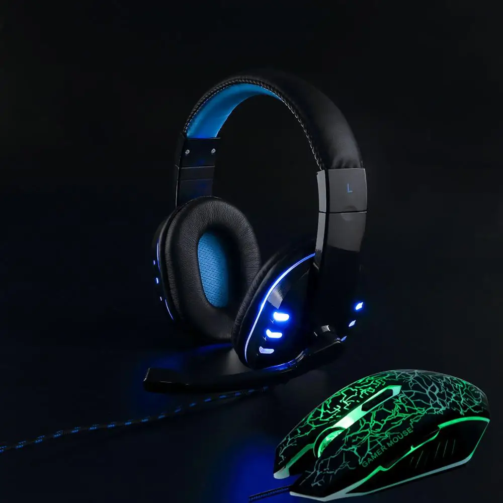 mo733 led bu-BJ012 Лучшая игровая гарнитура геймер шлем глубокий бас Игровые наушники для PS4 Xbox One компьютер ПК ноутбук с микрофоном светодиодный - Цвет: mo733 led bu-BJ012