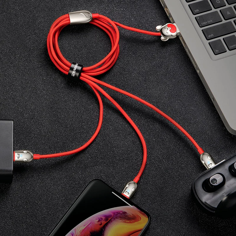 Usb-кабель Baseus 3 в 1 type C для iPhone XR XS Max, зарядный кабель USB type C для samsung S10 S9 huawei, светодиодный кабель Micro usb