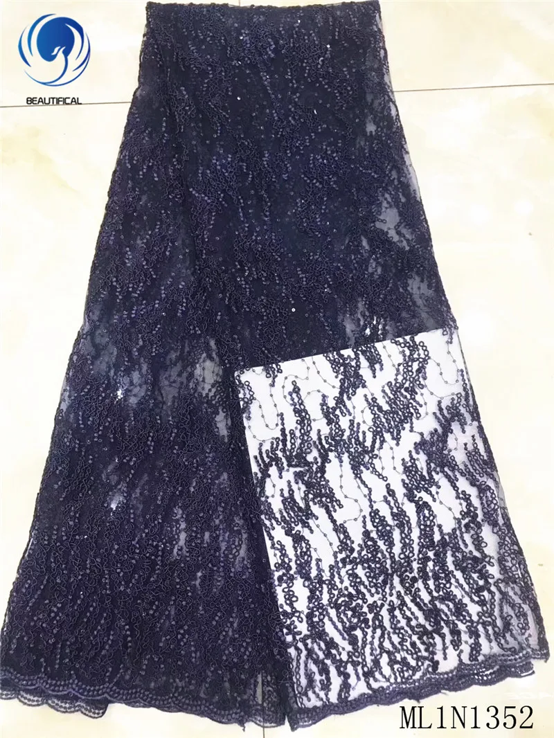 

Beautifical african lace fabrics embroidery lace fabric with sequins 2019 New nigerian net lace fabric 5yards/lot ML1N1352
