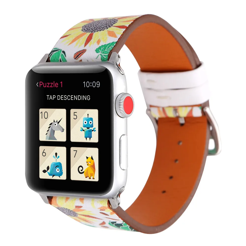 Кожаный браслет, цветочный принт, ремешок для наручных часов Apple Watch серии 3/2/1, 42 мм, 38 мм, версия браслет ремешок для наручных часов iwatch, 5/4 40 мм 44 мм