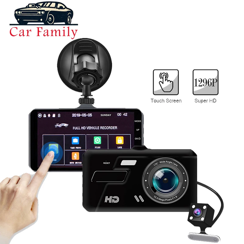 

Car Family 4" Dash Cam Dual Lens Mini Car DVR Camera FHD 1080P Touch Screen Rear View Registrator Video Recorder Night version