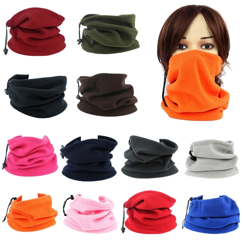 Winter 3 In 1 Faux Fleece Neck Gaiter Warmer Drawstring Windproof Face Cover Unisex Multifunctional Outdoor Cycling Scarf Tube