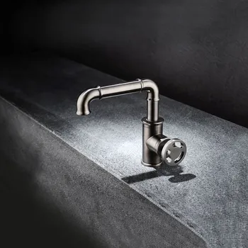 

Industrial Style Bathroom Sink Faucet Soild Brass Sink Mixer Tap Faucet Black Bathtub Faucet Hot Cold Water Faucets for Hotel