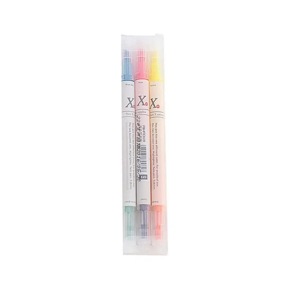 12 цветов/набор милых мягких карандашей, хайлайтер, двойная двухглавая флуоресцентная ручка, маркер для рисования, канцелярские принадлежности, школьные принадлежности - Цвет: 3PCS
