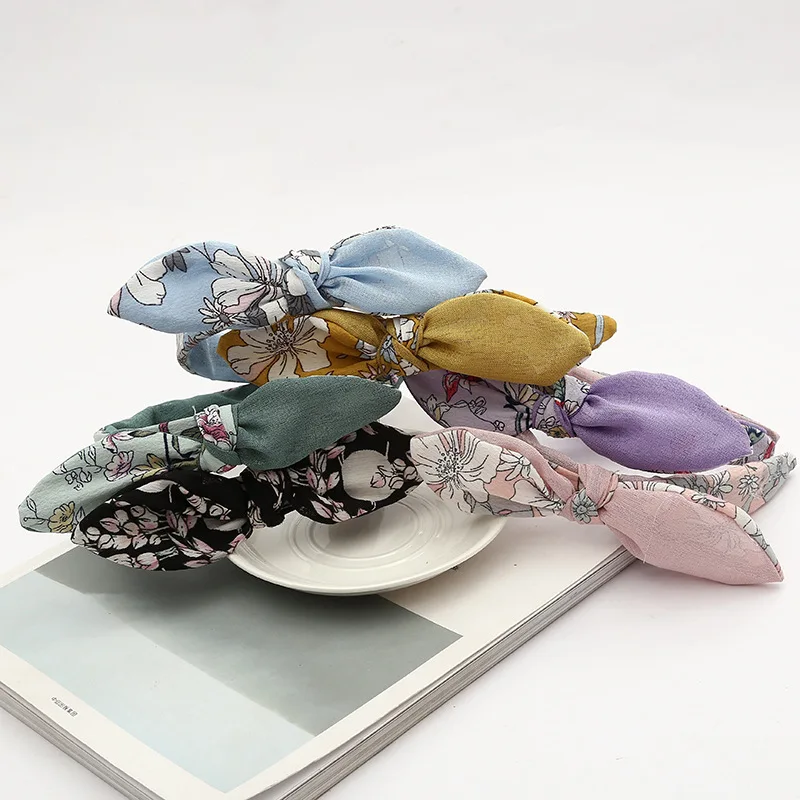 Summer Adjustable Bow Hair Bands Fine-Fabric Floral Headband Washed Home Headdress Hot Selling