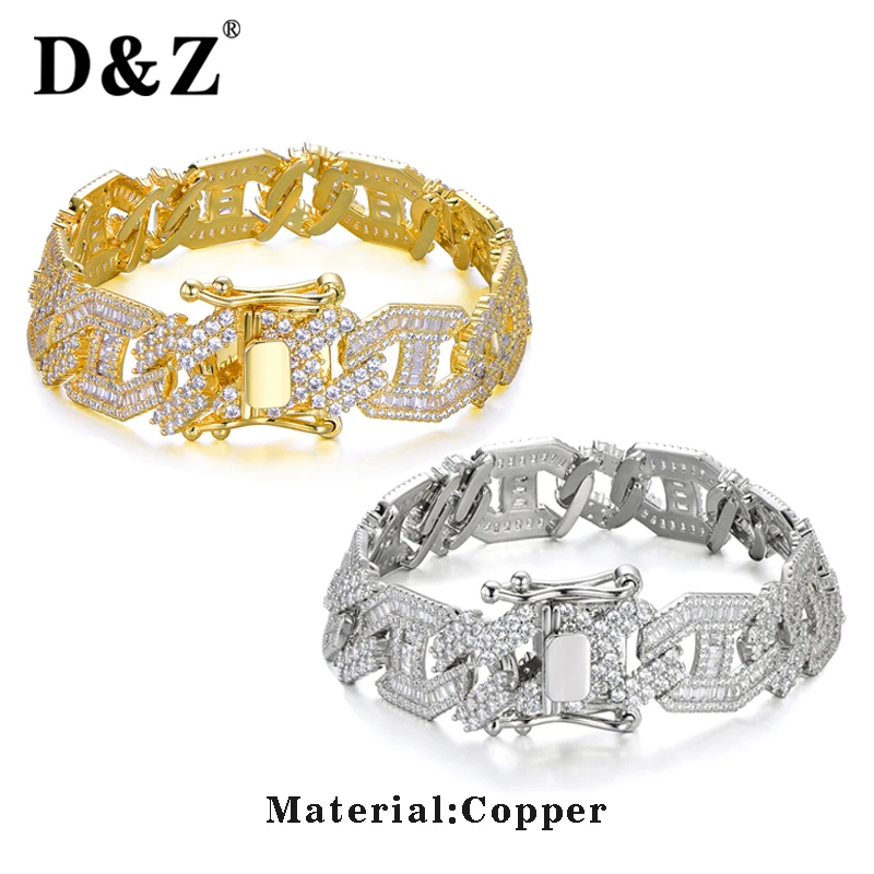 D&Z, хип-хоп, Iced Out, Bling CZ, цепь, браслеты для мужчин, медь, с AAA+ циркон, нарукавная повязка, Прямая поставка, ювелирные изделия