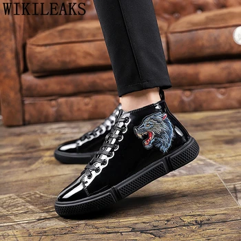 

High Top Shoes Black Men Shoes Luxury Brand Patent Leather Winter Oxford Shoes For Men Fashion Zapatillas Hombre Casual Ayakkabı
