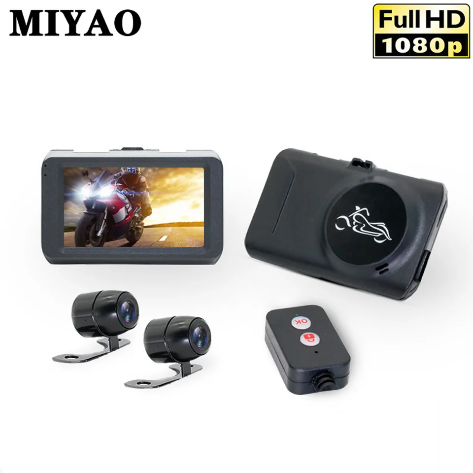 Мотоцикл Камера Регистраторы HD 1080P DVR видеорегистратор спереди и сзади Двойной объектив Запись Скрытая мото вождения Регистраторы - Название цвета: Черный
