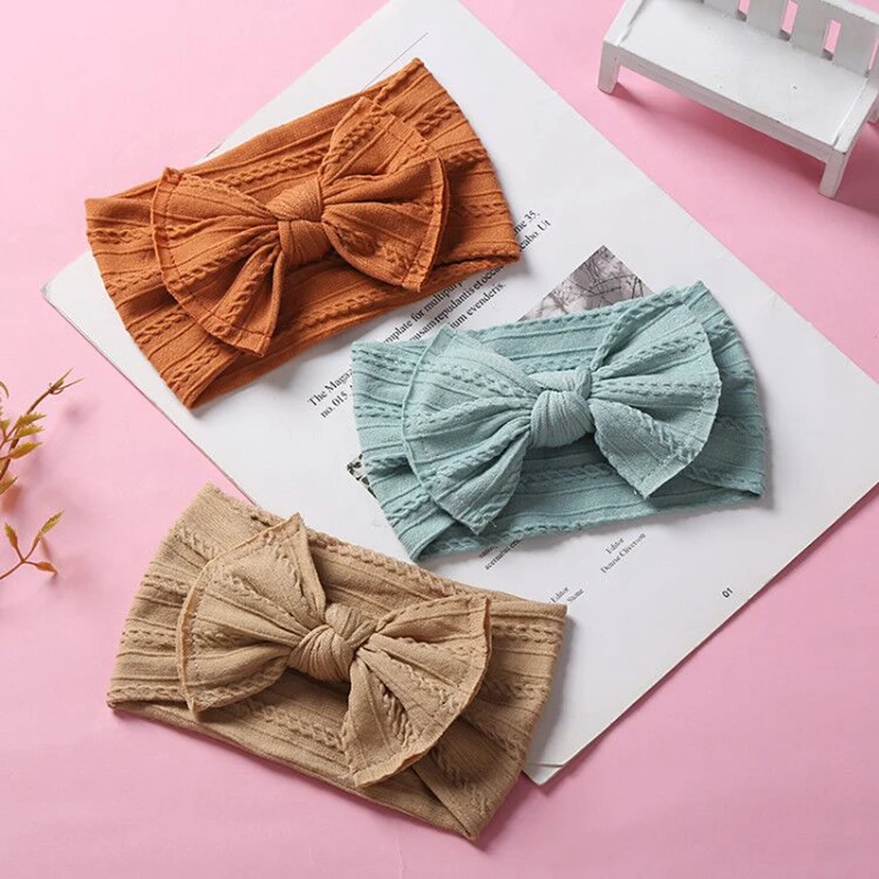 

3Pcs/Lot Baby Bows Headband For Girls Elastic Hair Bands Infant Kawaii Accessories Soft Headwrap Toddler Cable Knit Turban Tiara