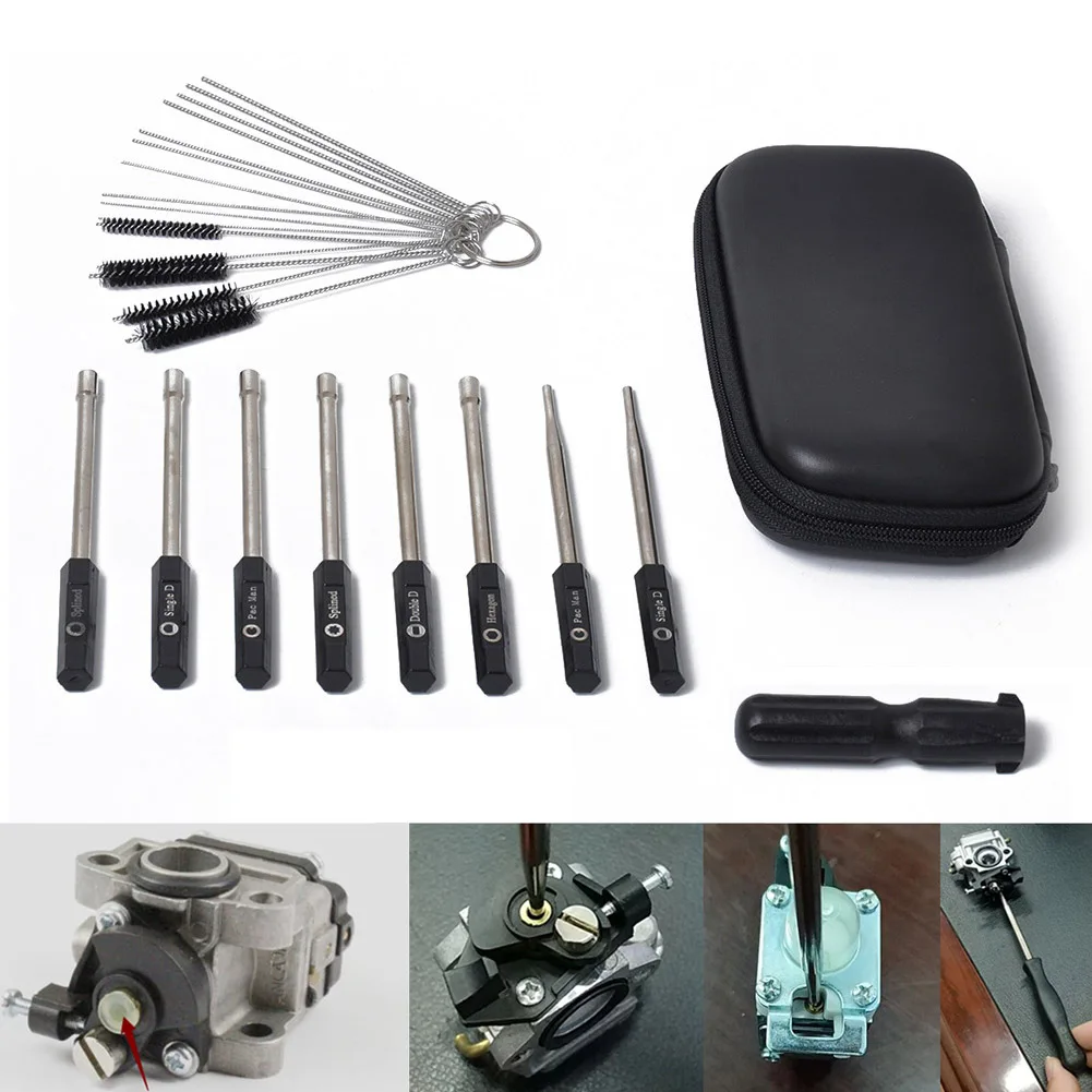 

Carburetor Adjustment Tool 8 Pcs Screwdrivers 15 Pcs Cleaning Brushes Kit with Carrying Case Car Styling