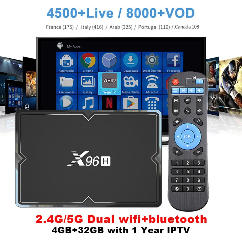 X96H двойной hdmi Android9.1 smart tv box ip tv box franch iptv 4800 канал Европа iptv 4 ГБ 32 ГБ 2.4F/5 г Wifi медиаплеер PK x96 - Цвет: 4GB32GB ADD IPTV