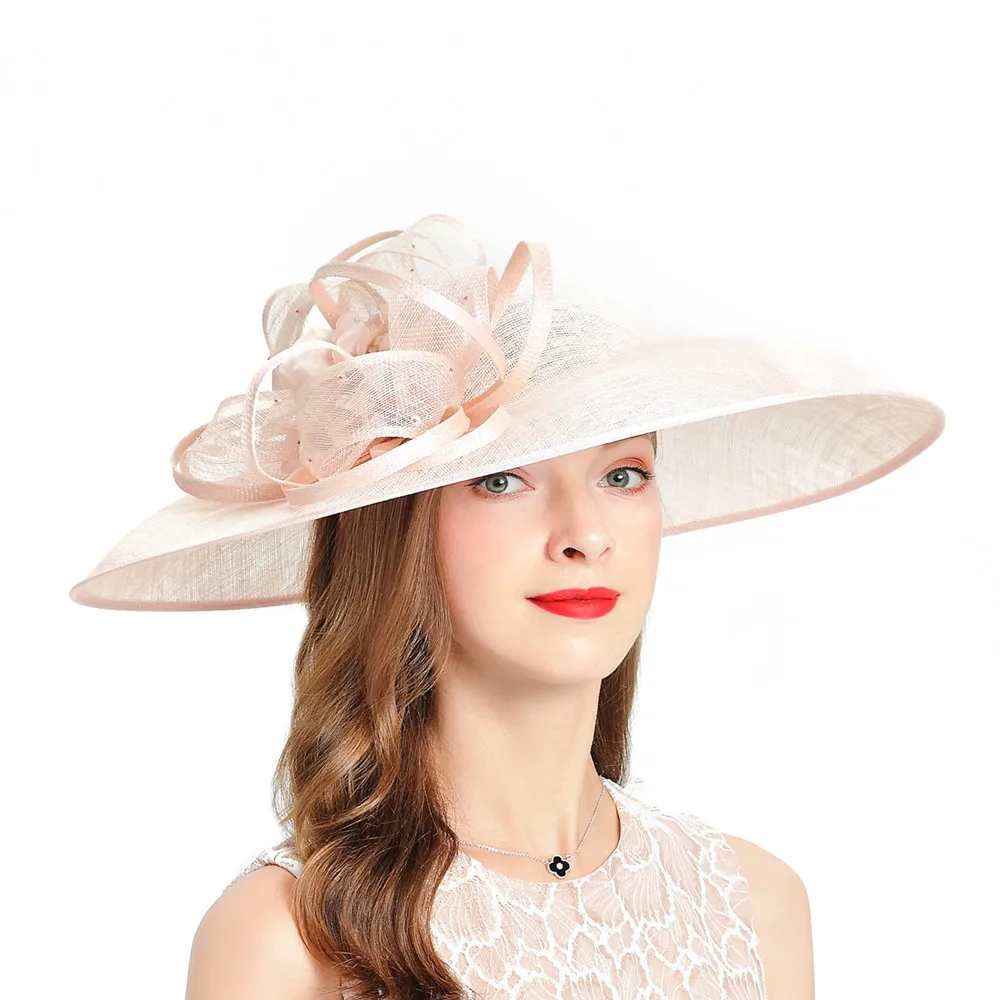 

Fedoras Hats For Wedding Woman Hat Women's Hats For Elegant Church Hats Sinamay Fascinator Pink Linen Cap Fashion Wide Brim Caps