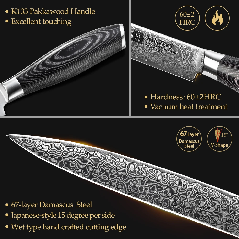 XINZUO 1pcs/5pcs Kitchen Knives Set 67Layer VG10 Japan Damascus Steel Chef Cleaver Santoku Utility Paring Knife Pakkawood Handle