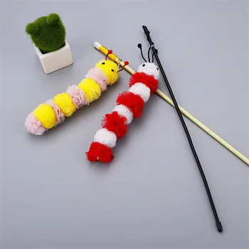 

Pet toy cat toy caterpillar shape funny cat stick bite resistant plush ball bell transparent plastic handle pet supplies