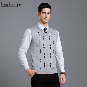 

New Fashion Brand Sweaters Mens Pullovers V Neck Slim Fit Jumpers Knit Vest Sleeveless Autumn Korean Style Casual Men Clothes