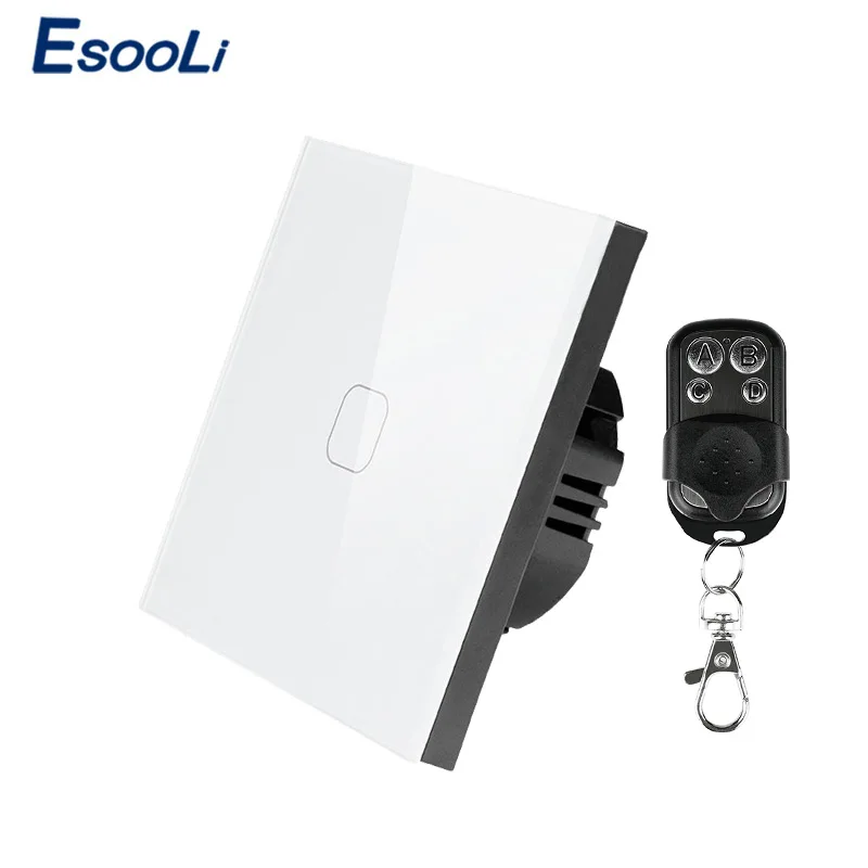 1 Gang Remote Esooli ЕС Стандартный сенсорный выключатель 1/2 банды 1 способ настенный выключатель света сенсорный, закаленное стекло панель Переключатель водонепроницаемый переключатель лампы - Цвет: 1 Gang Remote