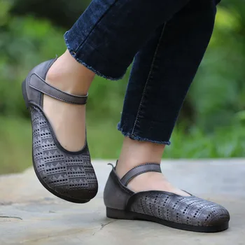 

VALLU casual women's shoes 2020 spring and autumn new low-heeled round toe single toe layer cowhide low-top women's shoes