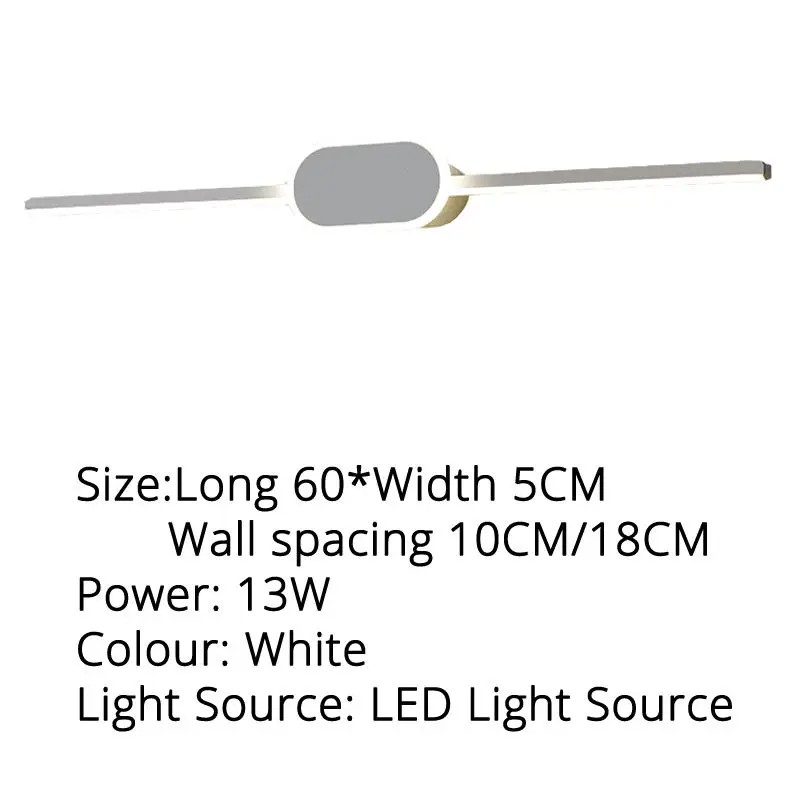 Современные светодиодные настенные лампы для ванной комнаты, гостиной, белого и черного цвета, железная Arylic база, внутреннее зеркало, настенные светильники, освещение - Цвет абажура: A White 60x5cm 18w