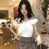 Women White Blouses Off Shoulder Sexy Summer Slim Fit Elegant Tops Female Slash Neck Ruffle Shirt Tops 2