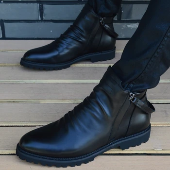

2020 New Brand Leather Ankle Chelsea Boots Spring Autumn Men's Boots Fashion Motorcycle Boots Men Shoes