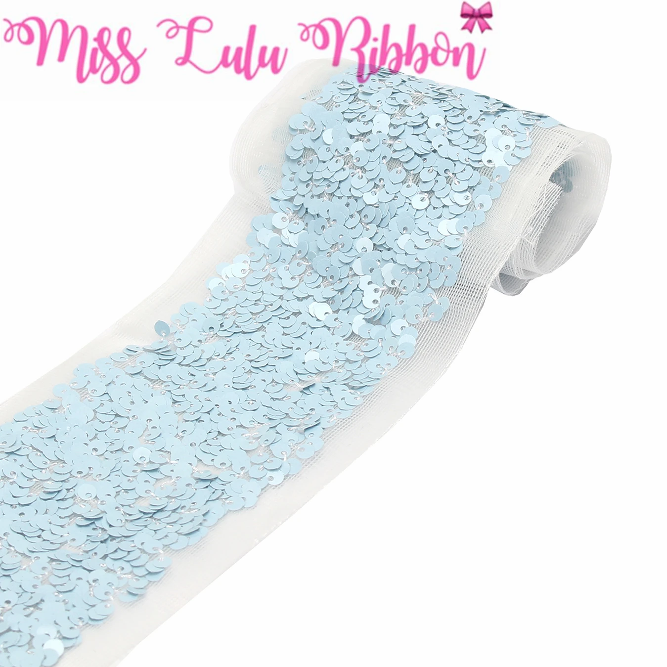3"75mm Scatter Sequin Ribbon(Back Side with Tulle, 9.5cm Width Added 1cm Edge Both Side) 25.5yards/Pack(3*8.5y/r) Hair Bowknots
