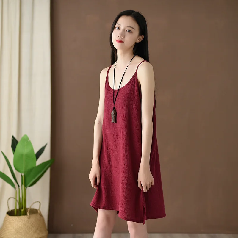Повседневные однотонные Топы Camis Новая летняя одежда с круглым вырезом свободный Комфортный хлопковый льняной жилет женские слинги