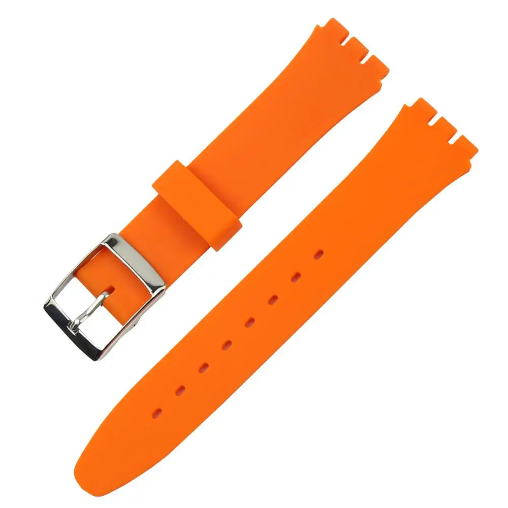 Orange Силиконовый ремешок для часов, применимый для Swatch, Пряжка из нержавеющей стали, мужской ремешок с инструментом, Ширина часов 17 мм \ 19 мм - Цвет ремешка: Orange