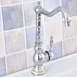 Polished Chrome Brass Bathroom Kitchen Basin Sink Faucet Mixer Tap Swivel Spout Single Ceramic Base One Hole Deck Mounted msf676