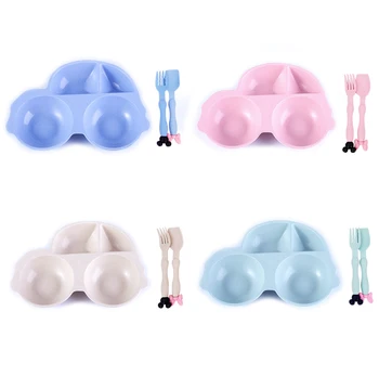 

3Pcs/Set Baby Bowl+spoon+fork Feeding Food Tableware Cartoon Car Kids Dishes Eating Dinnerware Anti-hot Training Dinner Plate