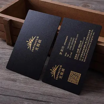 

90x54mm 0.8mm thickness Letterpress Frosted Black Plastic card with gold foil stamped on both sides