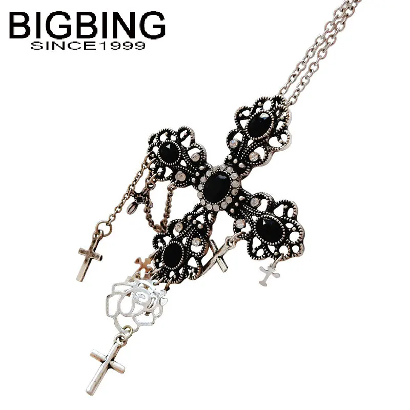 M003 BIGBING модные ювелирные изделия ретро серебряный цвет крест кулон ожерелье