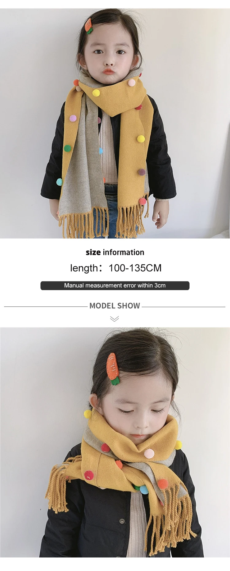 Autumn and Winter new arrival 5 colors available baby scarf female thick warm colorful balls children comfortable soft scarf