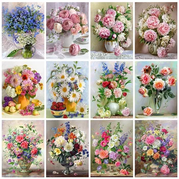 

Huacan 5d Diy Diamond Painting Flower Farmhouse Home Decor Embroidery Vase Mosaic Diamond Art Full Drill