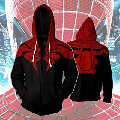 Осень зима 2018 толстовка на молнии с изображением алого паука мужские толстовки