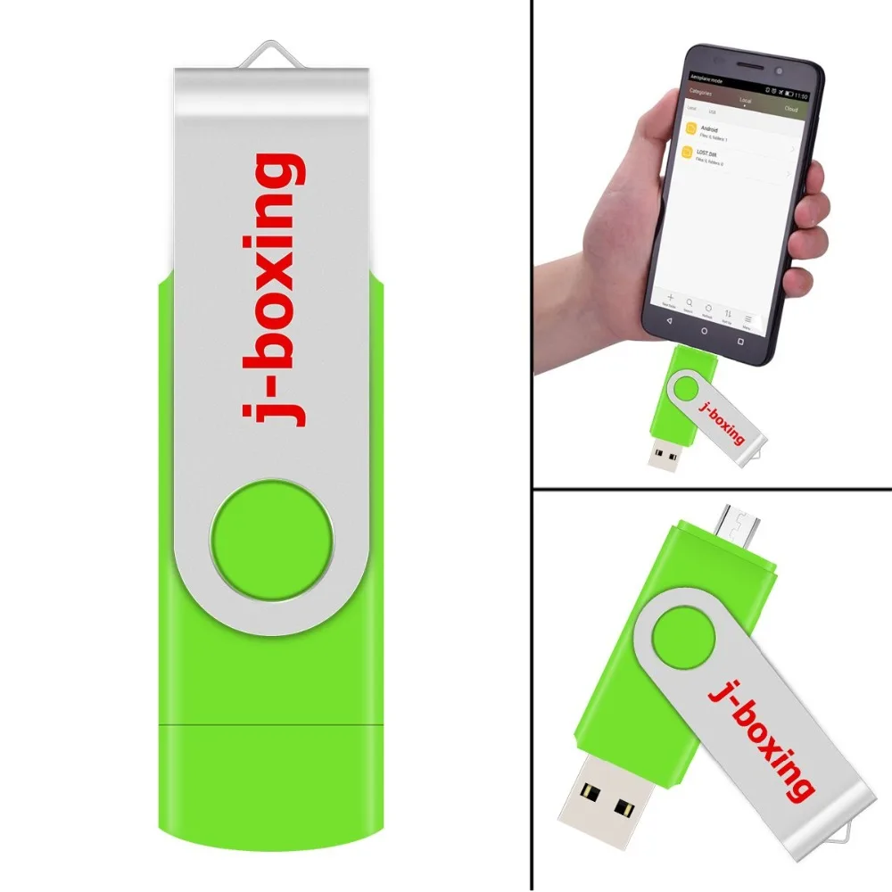 J-boxing OTG USB флеш-накопитель 32 Гб 64 ГБ 16 ГБ 8 ГБ металлический поворотный Micro USB 2,0 флэш-накопитель для телефонов Android PC зеленый
