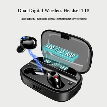

TWS wireless Bluetooth headset T18 Bluetooth 5.0 in-ear LED display HIFI stereo smart noise reduction IPX7 waterproof headphone