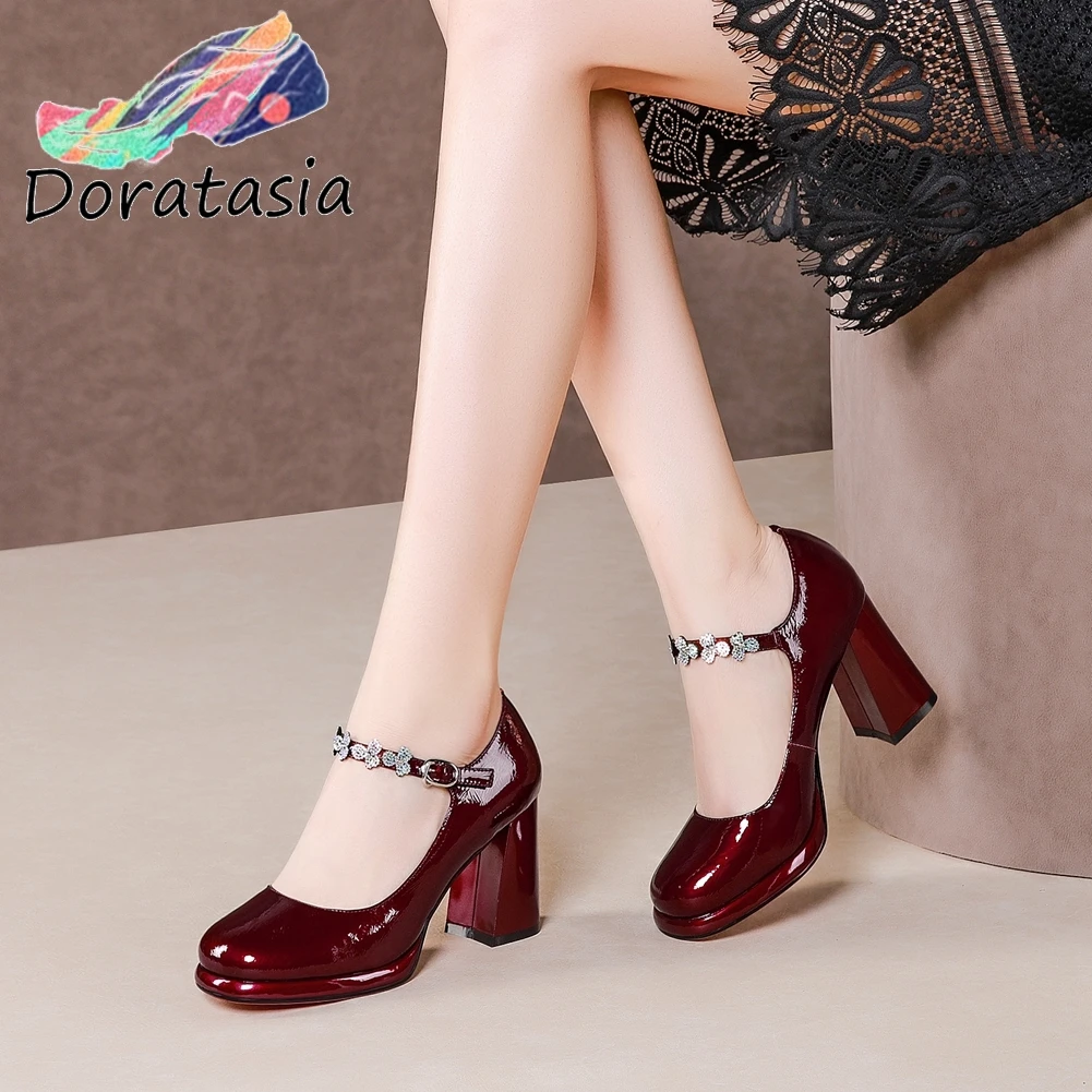 

DORATASIA New Girl Fashion Patent Leather Pumps Spring Brand Platform Pumps Women High Hoof Heels Shoes Woman