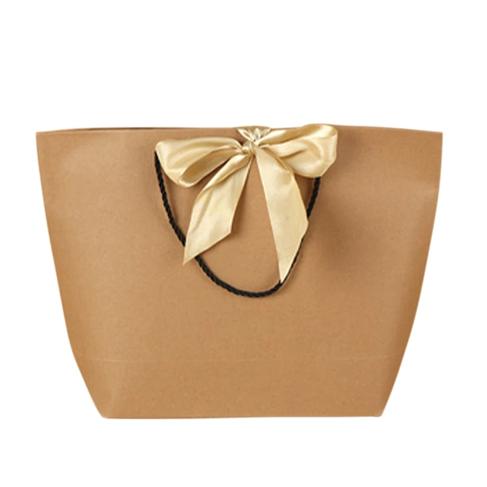 Kraft Paper 5 шт./упак. с бантом из ленты, одежда на день рождения мешок вечерние пользу украшения с ручек Подарочный пакет DIY вторичной переработки подарок Бумага - Цвет: Kraft Paper