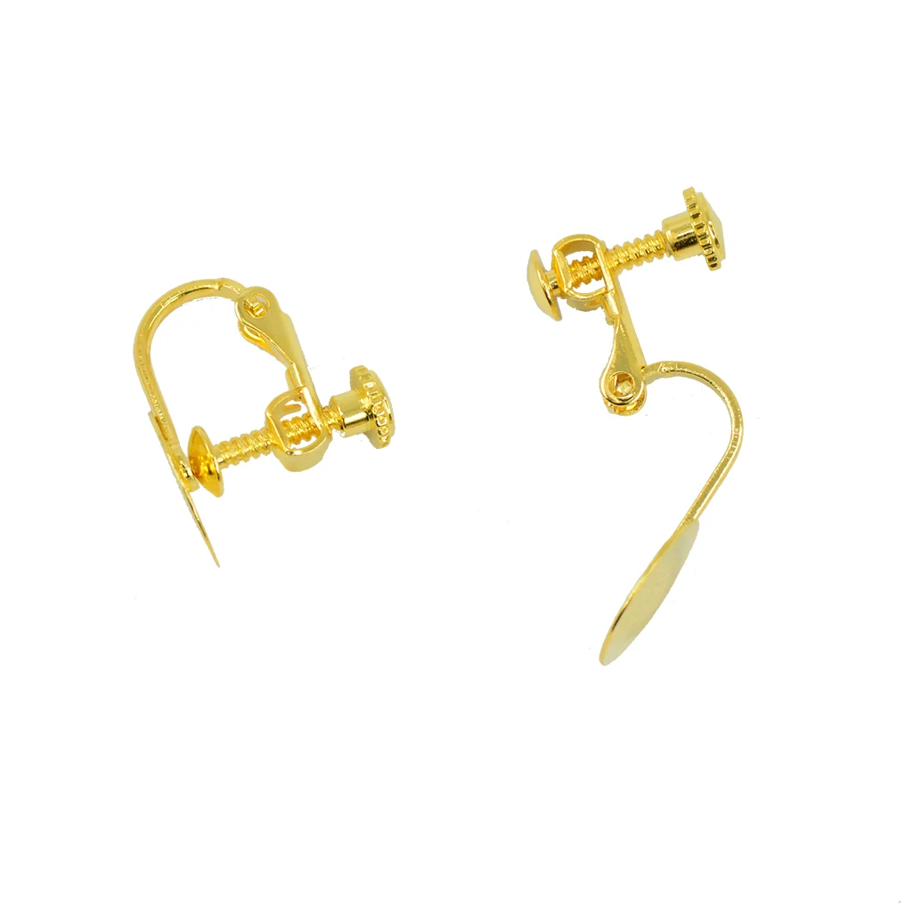 20pcs Gold silver color Tone Blank Earrings Bases with 12mm Flat Glue Pad Clip On Screw Earring Jewelry Findings for Non Pierced Ears