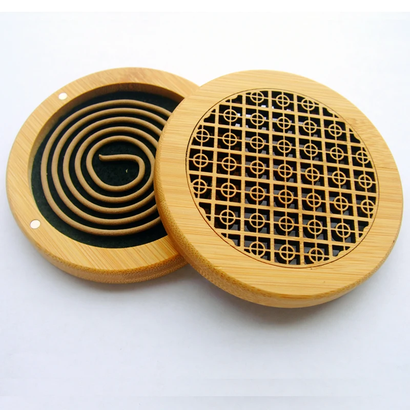 Round Natural Bamboo Incense Burner Carving Hollow With Fireproof Mat